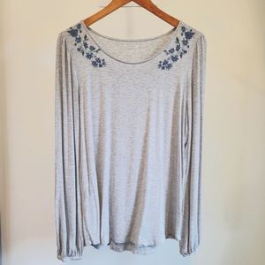 Soft & Sexy American Eagle Embroidered Floral Puff Long Sleeve Womens Sz Large